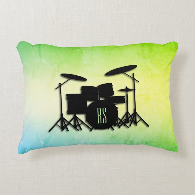 Monogram Drum Set Green Decorative Cushion (Front)