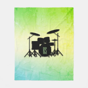 Monogram Drum Set Green Fleece Blanket