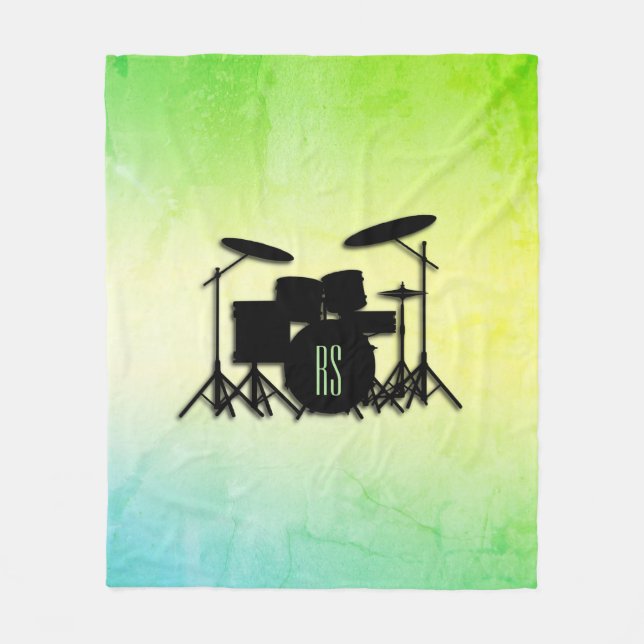 Monogram Drum Set Green Fleece Blanket (Front)