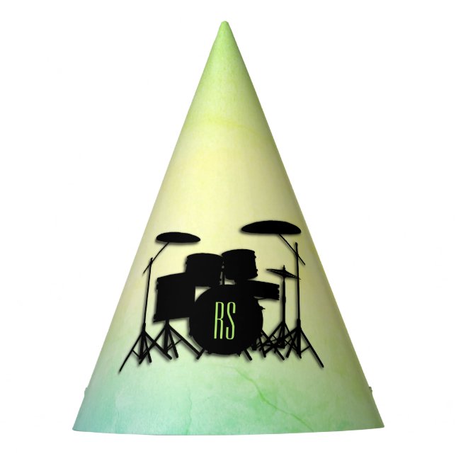 Monogram Drum Set Green Party Hat (Front)