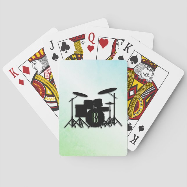Monogram Drum Set Green Playing Cards (Back)