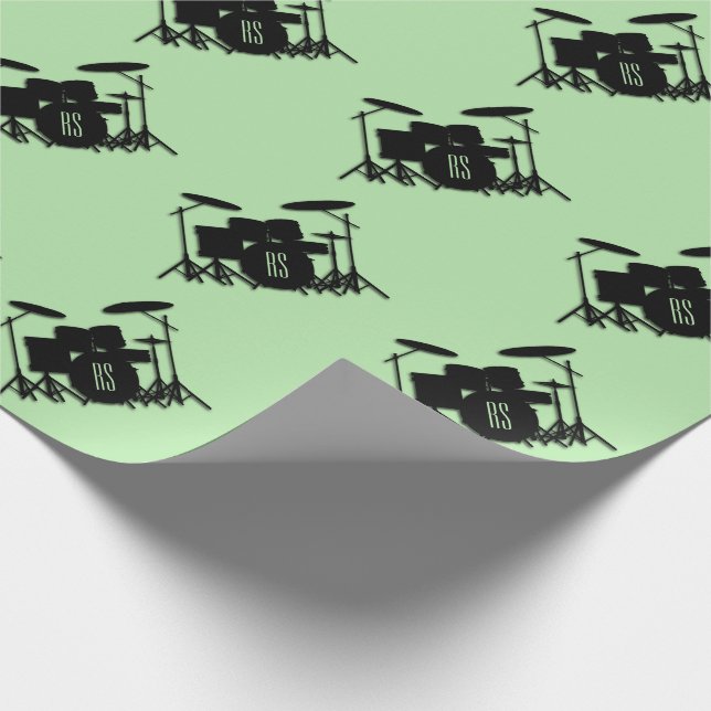 Monogram Drum Set Green Wrapping Paper (Corner)
