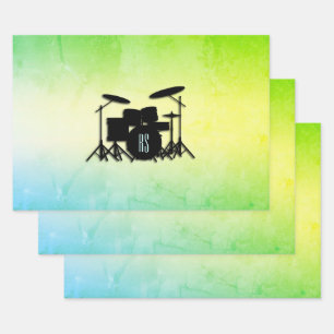 Monogram Drum Set Green Wrapping Paper Sheet