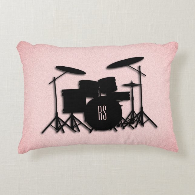 Monogram Drum Set Music Design  Decorative Cushion (Front)