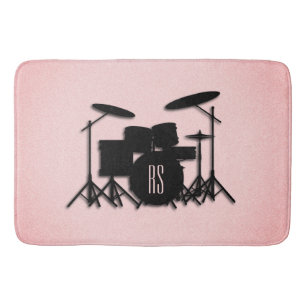 Monogram Drum Set Music Design Pink Bath Mat