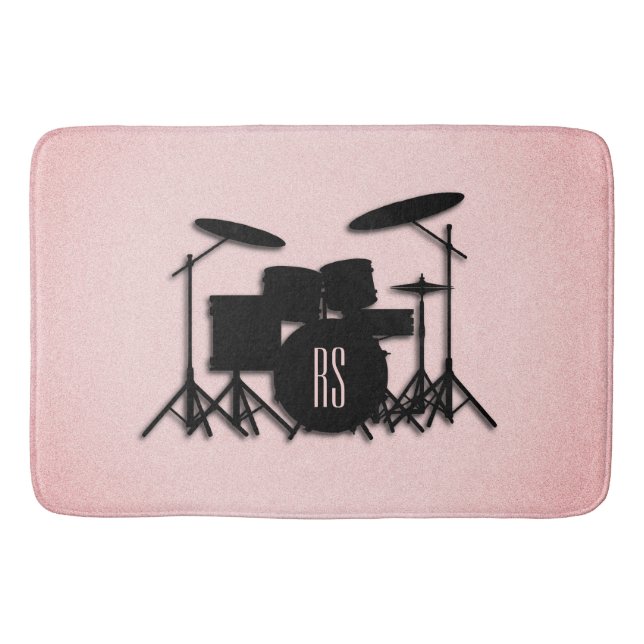 Monogram Drum Set Music Design Pink  Bath Mat (Front)