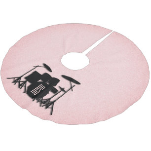 Monogram Drum Set Music Design Pink Brushed Polyester Tree Skirt
