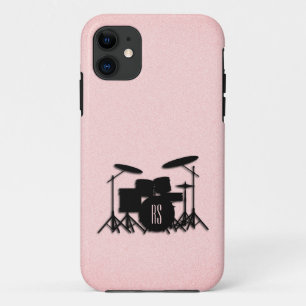 Monogram Drum Set Music Design Pink  iPhone 11 Case