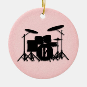 Monogram Drum Set Music Design Pink  Ceramic Tree Decoration