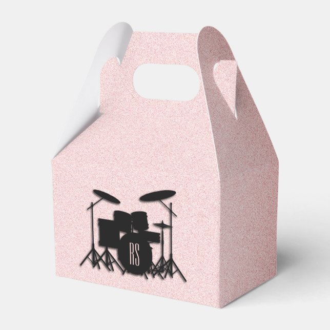 Monogram Drum Set Music Design Pink  Favour Box (Front Side)