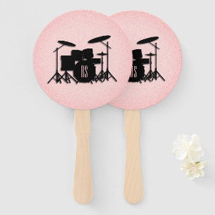 Monogram Drum Set Music Design Pink Hand Fan