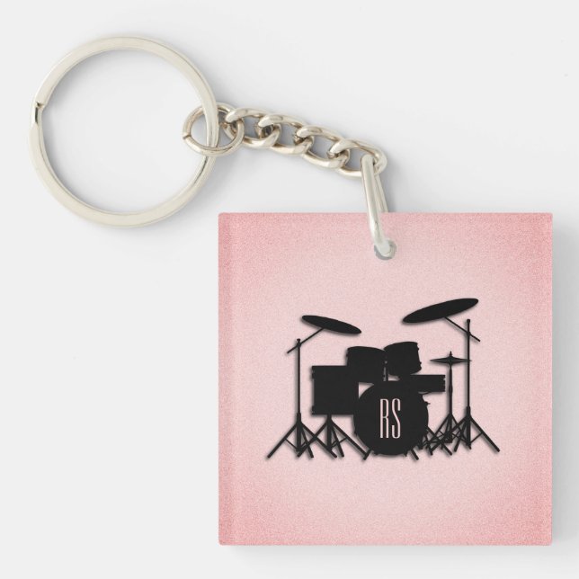 Monogram Drum Set Music Design Pink  Key Ring (Front)