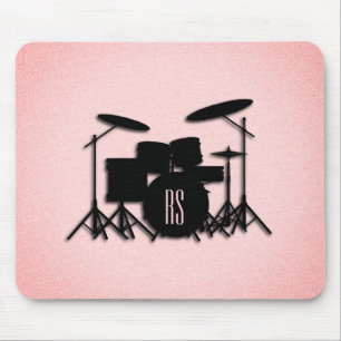 Monogram Drum Set Music Design Pink Mouse Mat