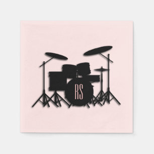 Monogram Drum Set Music Design Pink  Napkin