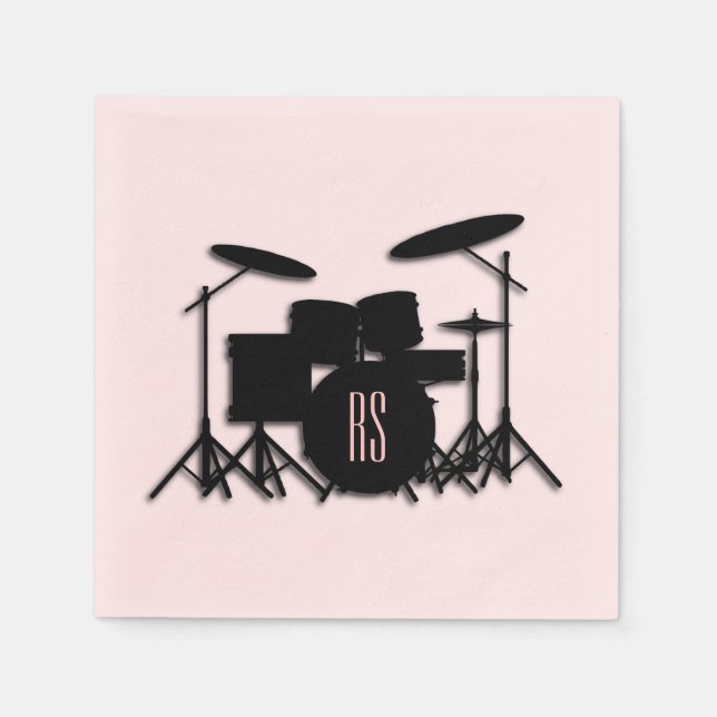 Monogram Drum Set Music Design Pink  Napkin (Front)