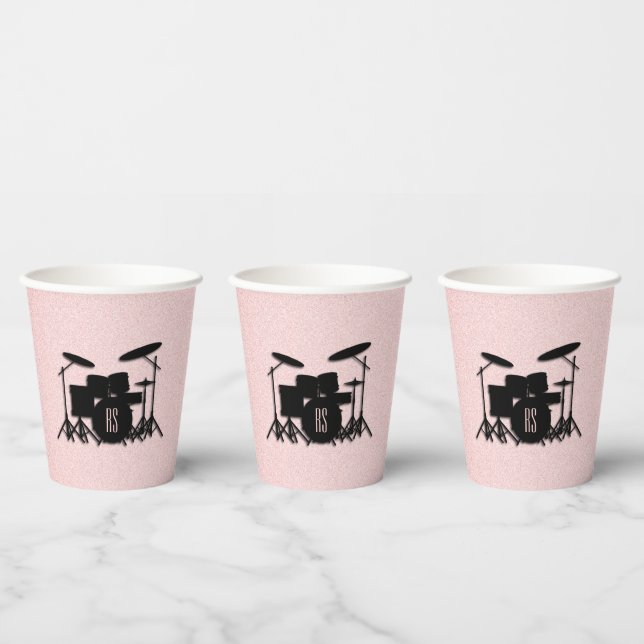 Monogram Drum Set Music Design Pink  Paper Cups (Multi)