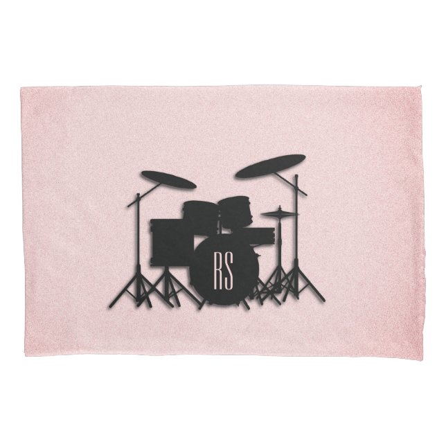 Monogram Drum Set Music Design Pink  Pillowcase (Front)