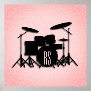 Monogram Drum Set Music Design Pink Poster
