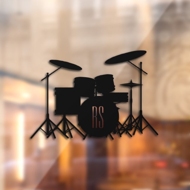 Monogram Drum Set Music Design Pink Shower Curtain Window Cling (Sheet 2)