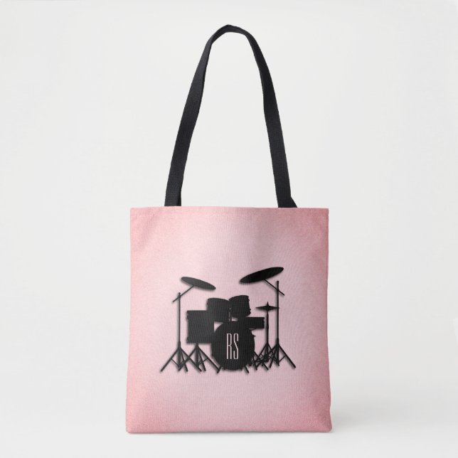 Monogram Drum Set Music Design Pink  Tote Bag (Front)