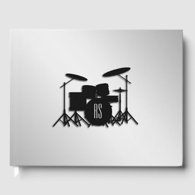 Monogram Drum Set Silver Guest Book (Front)