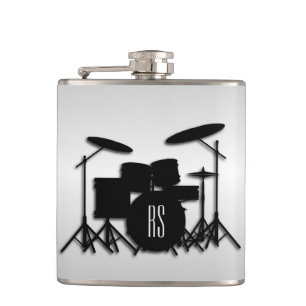 Monogram Drum Set Silver Hip Flask