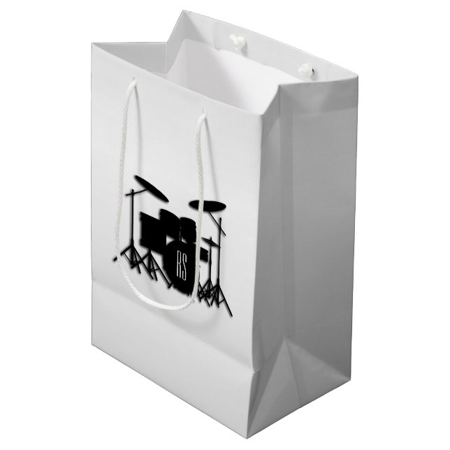 Monogram Drum Set Silver Medium Gift Bag (Front Angled)