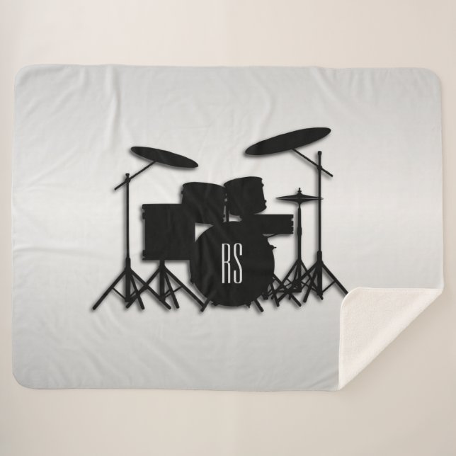 Monogram Drum Set Silver Sherpa Blanket (Front (Horizontal))