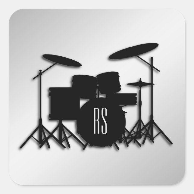 Monogram Drum Set Silver Square Sticker (Front)