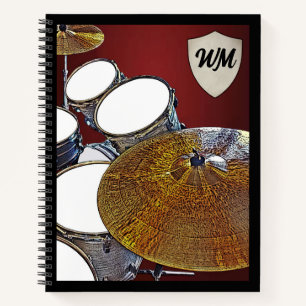 Monogram Drummer Custom Drum Kit Rock & Roll Music Notebook