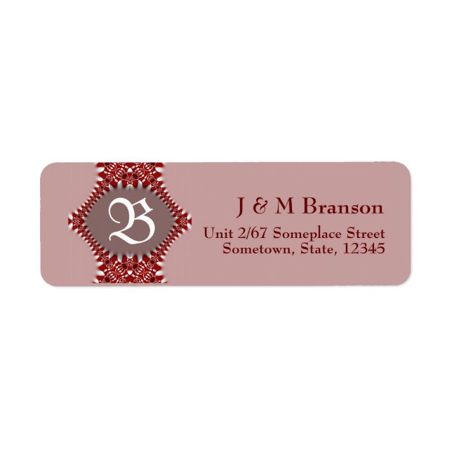 Monogram Dusky Pink + Red Lace Address Label (Front)