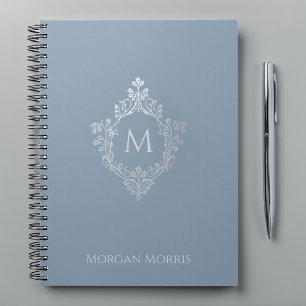 Monogram Dusty Blue Elegant Vintage Crest and Name Notebook