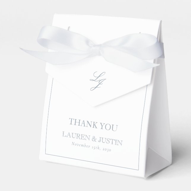 Monogram Dusty Blue Elegant Wedding Thank You Favour Box (Front Side)