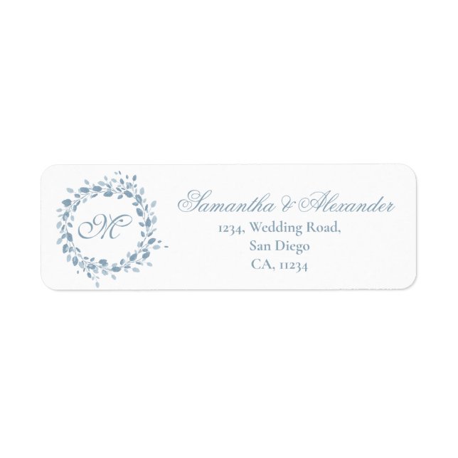 Monogram Dusty Blue Floral Wedding Return Address (Front)