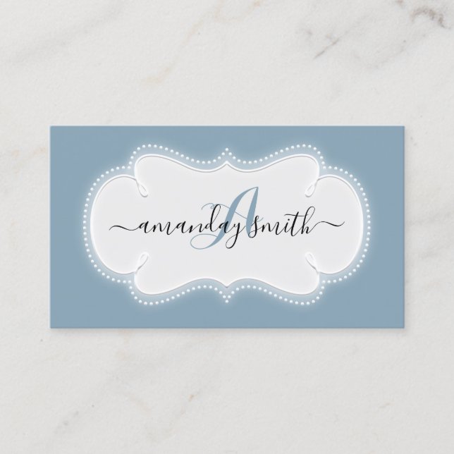 Monogram Dusty Blue Hairdresser Makeup Artist Business Card (Front)
