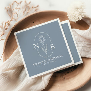 Monogram Dusty Blue Minimalist Elegant Wedding Napkin