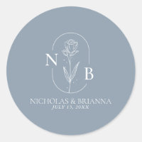 Monogram Dusty Blue Minimalist Modern Wedding