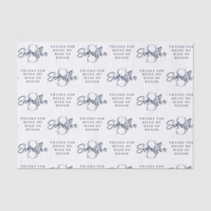 Monogram Dusty Blue Pattern Maid of Honour Thanks  Tissue Paper