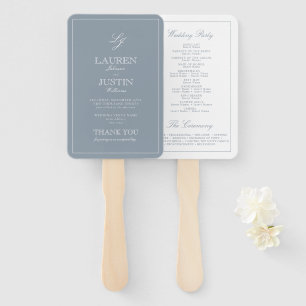 Monogram Dusty Blue Script Modern Wedding Program Hand Fan