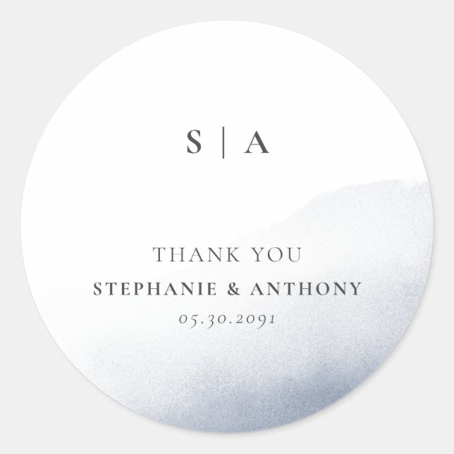 Monogram  Dusty Blue Wash Wedding       Classic Round Sticker (Front)