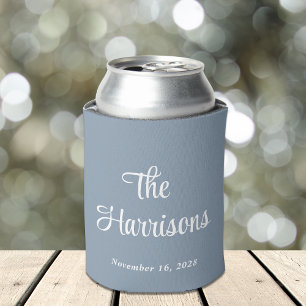 Monogram Dusty Blue Wedding Can Cooler