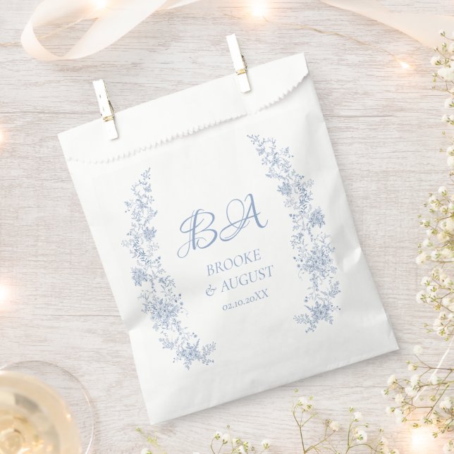 Monogram Dusty Blue Wedding Favour Bags (Clipped)