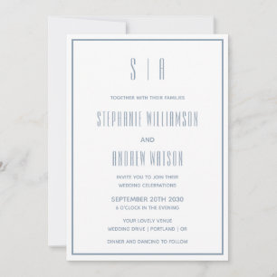  Monogram Dusty Blue & White Modern Simple Wedding