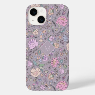 Monogram Dusty Colours Whimsical Colourful Floral Case-Mate iPhone 14 Case