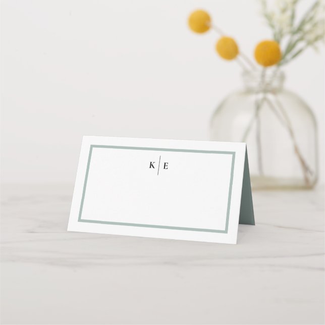 Monogram Dusty Green Table Place Card (Front)
