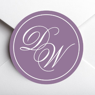 Monogram Dusty Purple 2 Initials White Calligraphy Classic Round Sticker