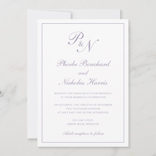 Monogram Dusty Purple Elegant All In One Wedding Invitation (Front)