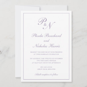 Monogram Dusty Purple Elegant All In One Wedding Invitation