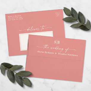 Monogram Dusty Rose Pink A7 5x7 Wedding Invitation Envelope