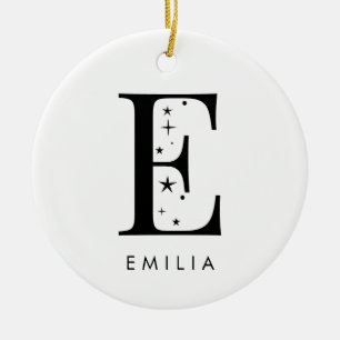 Monogram E Celestial Name  Ceramic Tree Decoration